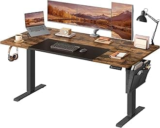 – Electric Standing Desk, Height Adjustable Desk, 70 x 160 x (72-120) cm, 4 Memory Heights, Storage Pocket, for Home Office, Study, Rustic Brown and Matte Black LSD026X11V1