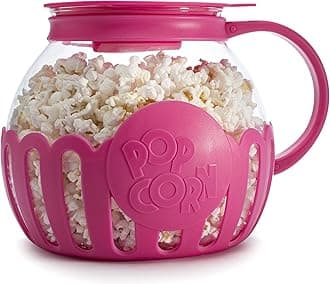 Ecolution Patented Micro-Pop Microwave Popcorn Popper with Temperature Safe Glass, 3-in-1 Lid Measures Kernels and Melts Butter, Made Without BPA, Dishwasher Safe, 3-Quart, Hot Pink