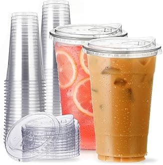 - 24 oz Clear Plastic Cup s with Strawless-Sip-Lids, 25 Sets Disposable Cups Plastic Iced Coffee Cup s, To Go Cups with Sip Through Lids for Smoothie, Milkshake, Cold Drinks for Party, Wedding, Event