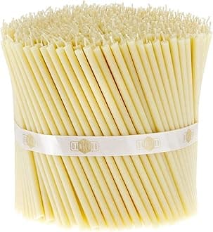 Danilovo Thin Taper Beeswax Candles - Honey-Scented, Decorative Candles Ideal for Birthday Decoration or Church Prayers - White Drip Free, Tall & Smokeless Pack of 50 pcs, 5.9 x 0.2 inch