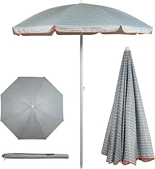 PICNIC TIME 5.5 Ft Portable Beach Umbrella, Lightweight UV Protection Sunshade with Tilt Pole & Carry Bag, Outdoor Canopy Umbrella for Beach, Sand, Pool, Patio, Camping, Travel, or Backyard Shade, (Wave Break Gray Pattern)