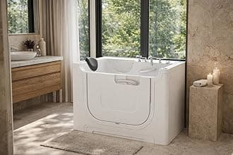 ANZZI Walk In Tub 30 x 60 In Wheelchair Accessible Walk-In Whirlpool and Air Bathtub Left Drain 36 Jets Powered Fast Drain Quick Fill Heater ADA Compliant Gelcoat White 110V | AMZ3060WCARWD
