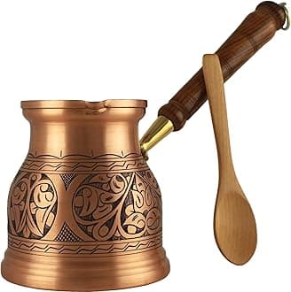 2024 IST Series (XXXLarge) - 1000ml/34 fl.oz, Engraved Copper Turkish Greek Arabic Coffee Pot, Stovetop Coffee Maker, Cezve, Ibrik, Briki, Milk/Butter Warmer, Handcrafted in Turkey (Matte)