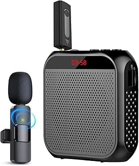 Voice Amplifier with Wireless Lapel & Wired Microphone, Rechargeable Megaphone PA Speaker Headset System, Portable Teachers Microphone for Classroom/Yoga/Tour Guide/Speech