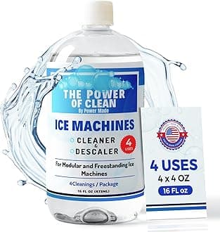Ice Machine Cleaner & Descaler 16 fl oz 4 Uses | Nickel Safe Ice Maker Cleaner, Crystal Clear Descaling solution | Compatible with Whirlpool, Scotsman, Manitowoc & Follet | Made in USA
