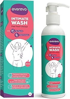 Evereve Intimate Wash for Women, 200ml, 3 in 1, No Odour, No Itching, No Irritation, with Tea Tree Oil & Neem Extract, Maintains pH balance, Dermatologically Tested, safe during Pregnancy & Periods
