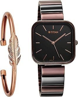 Titan Purple Stackables Quartz Analog Black Dial Two Toned Burgundy and Black Stainless Steel Strap Watch for Women - NT2715KM01F