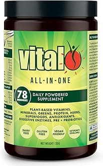– All in One Daily Health Supplement 120GM | Vital Greens, Vegan, 70 Vital Ingredients - Vitamins, Minerals, Greens, Cultures, Digestive Enzymes, Vegetables