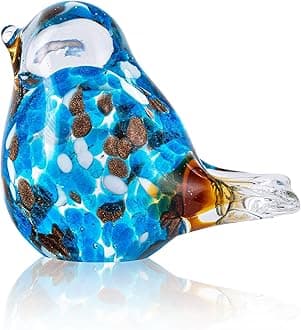 QFkris 3.5" Glass Blue Bird Figurine, Blown Glass Bird Statues Home Decor, for Women Mom Bird Lover