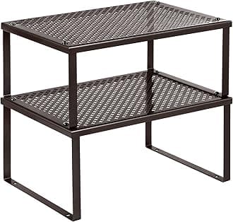 SONGMICS Cabinet Shelf Organizer, Stackable, Expandable, Set of 2 Metal Kitchen Counter Shelves, Brown UKCS01BR