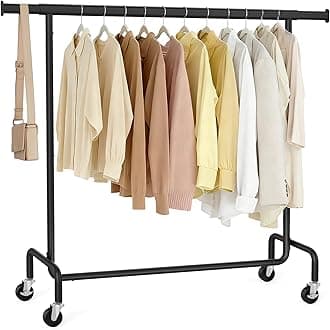 SONGMICS Clothes Rack with Wheels, Heavy-Duty Garment Rack with Extendable Hanging Rod, 286.6 lb Load Capacity, 17.7 x (43.3-59.1) x 64.1 Inches, Chrome-Plated, Matte Black UHSR011B01