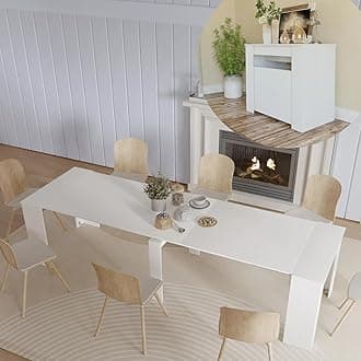 WERSMT Large Dining Table for 8-10 People, 20"-118" Farmhouse Expandable Tables for Small Spaces, Wooden Rectangular Murphy Dining Table for Kitchen,White