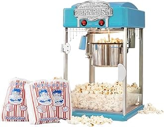CORNRUSH Popcorn Popper Machine-4 OZ Vintage Professional Popcorn Maker Theater Style with Nonstick Kettle Warming Light and Serving Scoop. (Blue)