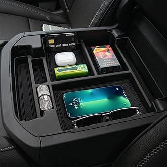 Center Console Organizer Tray Compatible with 2021 2022 2023 2024 GMC YuKon Denali, Chevy Suburban/Tahoe Armrest Storage Box Interior Accessories (Fit for Power-Sliding Console ONLY)