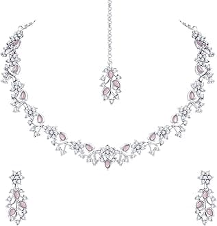 Atasi International American Diamond AD with Colorful Crystal Necklace Jewellery Set for Women/Girls | Perfect for Weddings, Parties & Festive Occasions