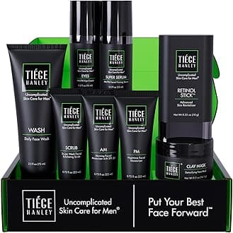 Tiege Hanley Mens Skin Care Set, Rejuvenation Skin Care Routine for Men (System Level 5) - Men's Skincare Set Includes Face Wash, Scrub, Moisturizer, Eye Cream, Face Serum, Clay Mask, & Retinol Stick