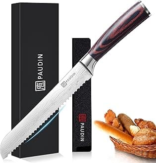 PAUDIN Bread Knife 8", Ultra Sharp Wave Edge - Forged Premium German HC Stainless Steel, Serrated Bread Knife for Homemade Bread and Sourdough Bread, Pakkawood Handle