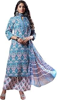 GRECIILOOKS Womens Regular Cotton Blend Regular Fit Kurta Set (Turquoise, X-Large)