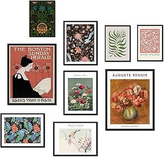 uniroVintage Eclectic Wall Art Prints, Eclectic Wall Decor, Retro Gallery Wall Prints for Bedroom Dorm, Maximalist Decor Poster for Room Aesthetic, Colorful Boho Wall Decor Flower Botanical Prints