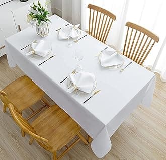 HOME COLORS.IN Cotton Slub Texture 6 Seater Table Cover, Dining Table Cloth, 60 x 84 Inch, White
