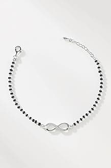 Clara Womens 925 Sterling Silver Infinity Hand Mangalsutra Bracelet | Black Beads, Rhodium Plated | Gift For Wife