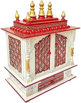 Kamdhenu art and craft Wood Home Temple (18 x 12 x 24 inch, White & Red)