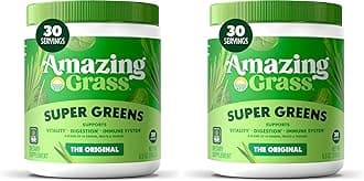 Bundle of Amazing Grass Greens Superfood Powder: Greens Powder with Digestive Enzymes & Probiotics, Organic Spirulina, Chlorella, and Beet Root Powder, Original, 30 Servings (60 Total Servings)