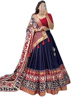 MITRA BIZ Patola Print Leheriya With Foil Work Tussar Silk Lehenga Choli