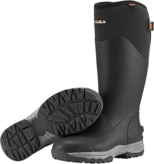 HISEA Rubber Rain Boots for Men, Waterproof Insulated Neoprene Hunting Boots, Durable Anti-Slip Outdoor Mud Boots for Hunting Gardening Farming Fishing Yard Working, Adjustable Calf