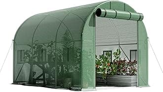 Flamaker 10×6.6×6.4 FT Walk-in Greenhouse, Portable Heavy Duty Green House for Outdoors, Winter Hot House with PE Cover & Roll-up Zipper Door, Plastic Plant Warm House (Green)