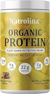 Natrolina Plant Based Organic Protein Powder Chocolate Fudge 1Kg - 25 servings, 22g protein per serving, Vegan Pea & Brown Rice blend | Supports Muscle health and recovery | Gluten, Soy & Lactose-free
