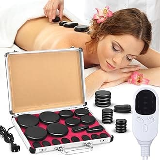 Hot Stones Massage Set 18 Pieces Basalt Hot Rocks Massage Rocks Kit Black Smooth Stones for Professional Home Spa Warming Relaxing Pain Relief, Constant 50°c (122°f)(Adjustable Temperature)