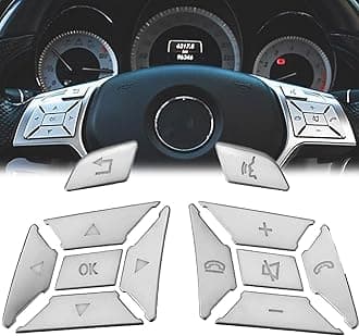 12Pcs Steering Wheel Buttons Sticker Trim Decoration Cover Sticker Replacement for Mercedes-Benz A B C E SLK SL ML GL ClA GlA W176 W212 W204 W246 Class 2015 2014 2013 2012 2011 2010 Inner Accessories