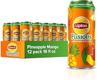 Lipton Fusions, Pineapple Mango Lemonade Iced Tea, 16 Fl Oz Cans (Pack of 12)