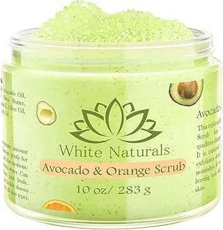 Organic Avocado & Orange Body Scrub Moisturize & Soften Skin, Pure Natural Skincare Exfoliator, Shower Salt Scrub For Exfoliating Dead Skin cells, Body Scrubber & Face Cleanse with Essential Oils