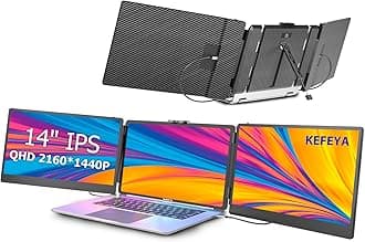 KEFEYA Laptop Screen Extender, 14" Portable Monitor for Laptop, 1080P FHD Triple Screen Laptop Monitor Extender for 13"-17.3" Laptop, HDMI/USB-C for MacBook, Windows, Chrome, Switch, Plug & Play