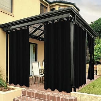Bonzer Outdoor Curtains for Patio Water Resistant Heavy Privacy Sunlight Opaque Blocking Grommets Outdoor Curtains for Porch Pergola Gazebo 1 Panel 54 x 84 inch, Black