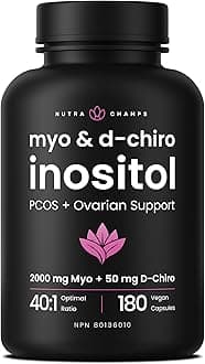 Myo-Inositol & D-Chiro Inositol Supplement [40:1 Ratio] B8 Powder Enhanced with Vitex & Folic Acid | Ovarian & PCOS Support + Fertility & Hormone Balance for Women & Men | 90 Vegan Capsules
