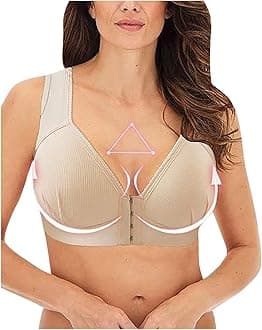 Women's Front Closure Bras Plus Size Wireless Post-Surgery Comfort Bra Active Yoga Sports Bras Push Up Everyday Bralette (Beige, L)