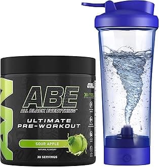 Applied Nutrition Bundle ABE Pre Workout 375g + Electric Shaker | All Black Everything Pre Workout Powder, Energy Drink, Physical Performance, Creatine, Beta Alanine, Caffeine (Sour Apple)