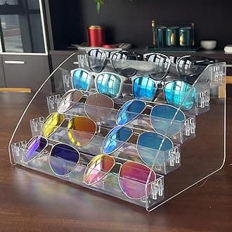 MineSign Sunglasses Organizer Clear Eyeglasses Display Case Eyewear Storage Tray Box For Glasses Tabletop Holder Stand (5 layer)