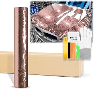 60"x300" (5FTx25FT) Rose Gold 24K Chopped Forged Carbon Fiber Textured Vinyl Wrap Auto Car Sticker Decal Sticker Film Sheet Bubble Free Air Release Technology with Tool Kit