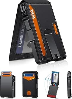 Men's Minimalist Slim Wallet, RFID Blocking, Pop-Up Card Mechanism, Carbon Fiber & Aluminum, Black