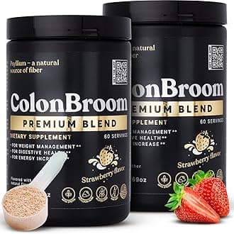 ColonBroomPremium Weight Management Supplement (Strawberry) - Colon Broom Psyllium Husk Fiber Powder Drink - Gluten Free, Non-GMO Colon Cleanse for Bloating Relief & Gut Health, 120 Servings