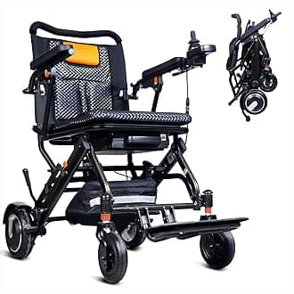 Lightweight Foldable Electric Wheelchair for Adults - 25-Mile Range, Dual 250W Brushless Motors, 220LBS Capacity, Portable Travel Wheelchair with Auto Brake & Shock Absorption