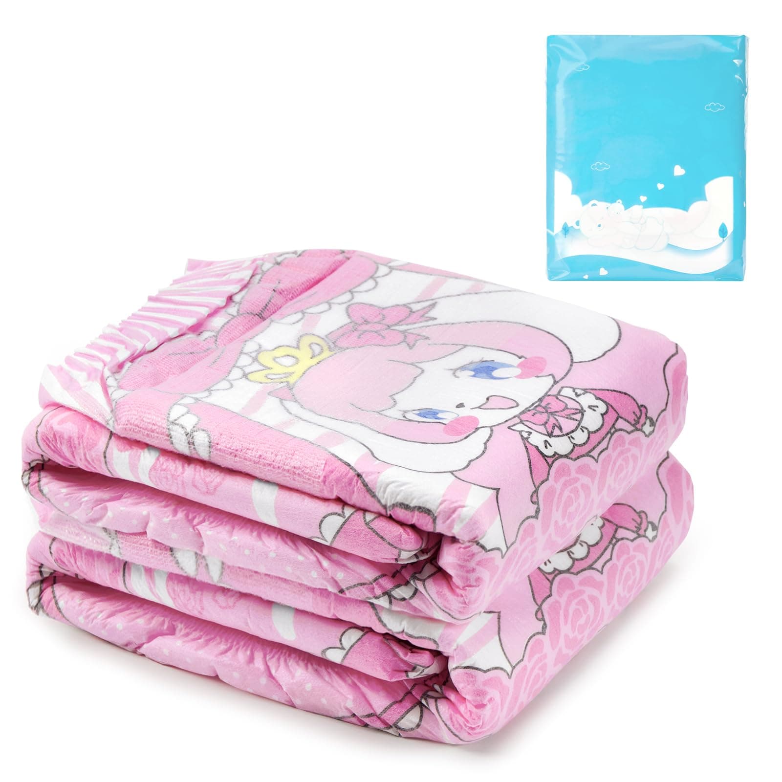 5500-5800 ml Adjustable Hook-and-Loop Fastener Closure Adult Printed Cloth Back Diaper 2 Pieces - Little Beauty (L)