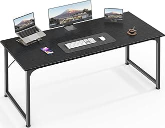 Huuger Computer Desk, 55 Inch Home Office Desk, Gaming Writing Work from Home Study Desk, Large Legroom, Sturdy Metal Frame, Modern Simple, Black