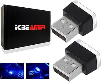 ICBEAMER Blue Universal USB Interface Plug-in Miniature Night Light LED Car Interior Trunk Ambient Atmosphere [1 pc]