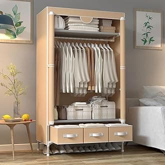 Anmas Power Portable Canvas Wardrobe with Drawers and Shelves, 90x45x170cm Wardrobe for Bedroom Cupboard Clothes Storage Solution, 7029F