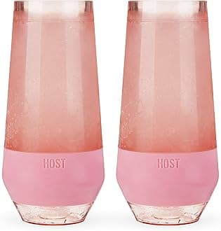 Champagne Freeze Double-Walled Stemless Wine Glasses Freezer Cooling Cups with Active Cooling Gel and Insulated Silicone Grip, 9 Oz Plastic Tumblers, Blush Tint, Set of 2